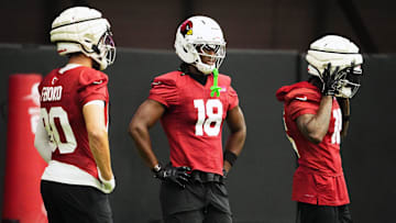 Arizona Cardinals wide receiver Marvin Harrison Jr. (18) during training camp at State Farm Stadium in Glendale on July 25, 2025.