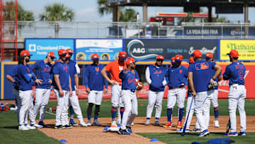 The New York Mets report to first day of full-squad workout during Spring Training at Clover Park on Monday, Feb. 17, 2025, in Port St. Lucie.