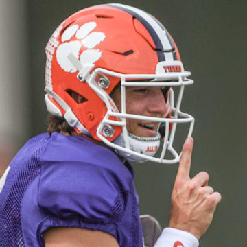 Clemson quarterback Cade Klubnik (2) during Spring Practice in Clemson, S.C. Monday, March 24, 2025.