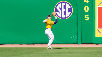 #3 Dylan Crews makes a catch in centerfield as The LSU Tigers take on Central Connecticut State at