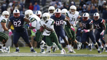 Oct 17, 2015; East Hartford, CT, USA; South Florida Bulls quarterback Quinton Flowers (9) runs the ball against the Connecticut Huskies in the second half at Rentschler Field. USF defeated UConn 28-20. Mandatory Credit: David Butler II-USA TODAY Sports