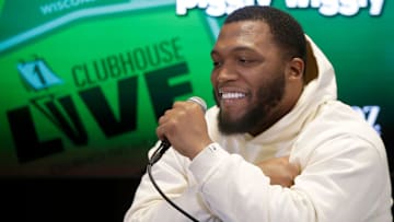 Packers' Kenny Clark hosts food drive, talks Packers football and signs autographs as part of Clubhouse Live in the Fox Club at Fox Cities Stadium in Grand Chute, Wis. on Monday, December 9, 2024.