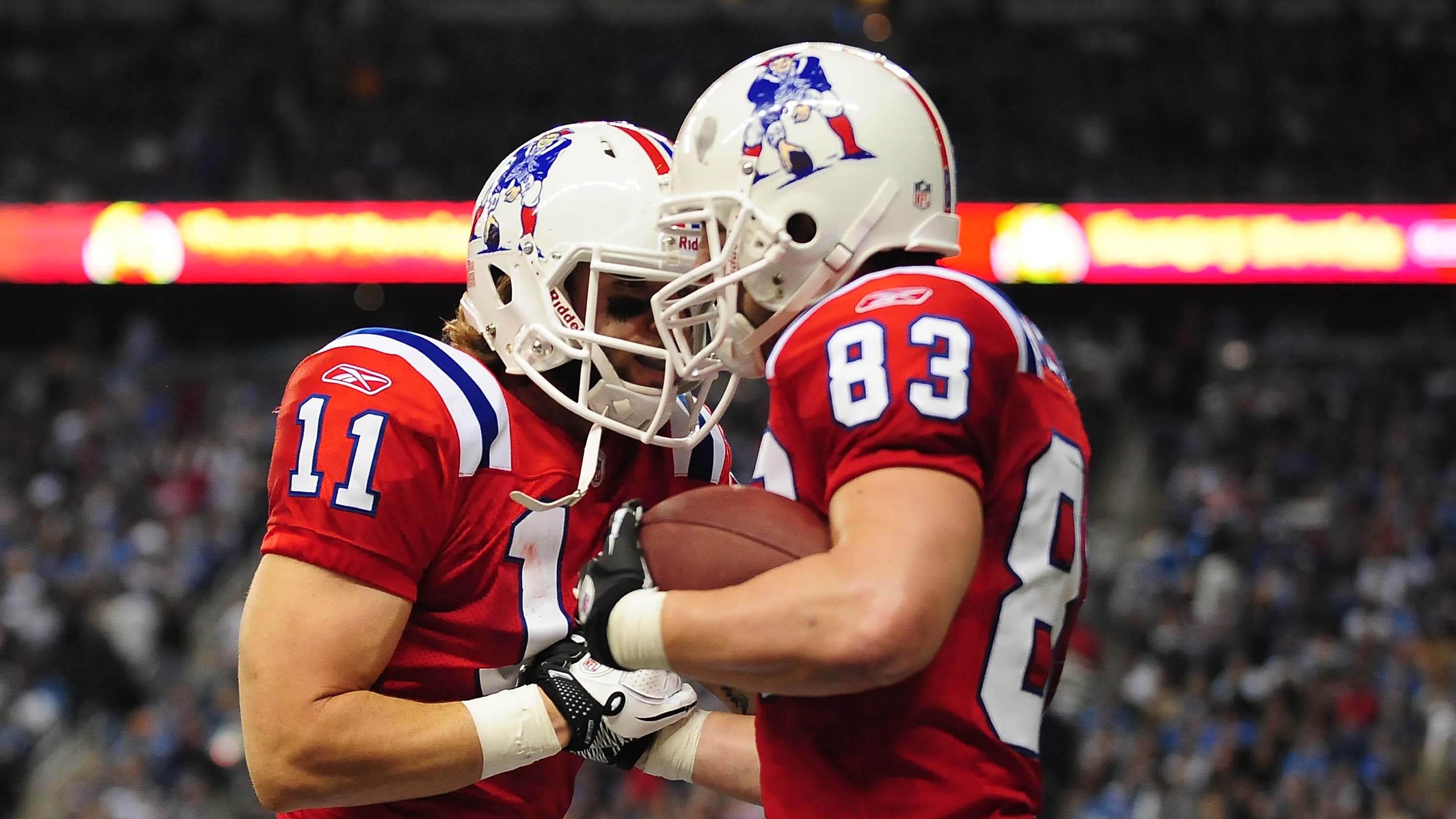 Nov. 25, 2010; Detroit, MI, USA; New England Patriots wide receiver Wes Welker (83) celebrates with