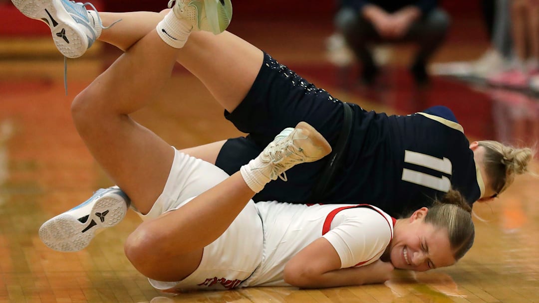 Kimberly High School’s Emily Urban (3) against Appleton North High School's Sophie Busch (11) during their girls basketball game in Kimberly, Wisconsin on Friday, December 19, 2025. Kimberly defeated Appleton North 75-48.
Wm. Glasheen USA TODAY NETWORK-Wisconsin
