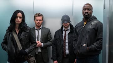 Krysten Ritter, Finn Jones, Charlie Cox, and Mike Colter in Marvel's The Defenders