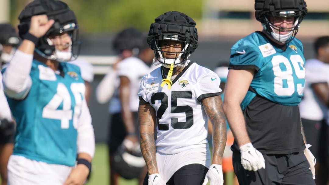 Jacksonville Jaguars cornerback Ronald Darby (25) on the sidelines during the fourth day of the NFL football training camp practice session Saturday, July 27, 2024 at EverBank Stadium's Miller Electric Center in Jacksonville, Fla.