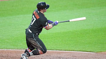 New York Mets v Baltimore Orioles: Orioles catcher James McCann gets a hit against the New York Mets