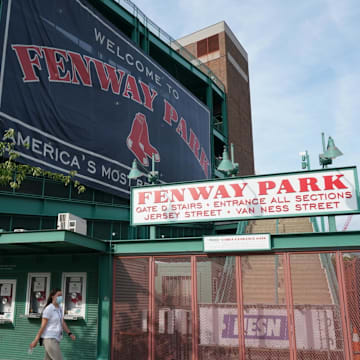 Jul 24, 2020; Boston, Massachusetts, USA; An image outside Fenway Park on an empty Jersey Street before the start of the game against the Boston Red Sox and Baltimore Orioles at Fenway Park. Mandatory Credit: David Butler II-Imagn Images