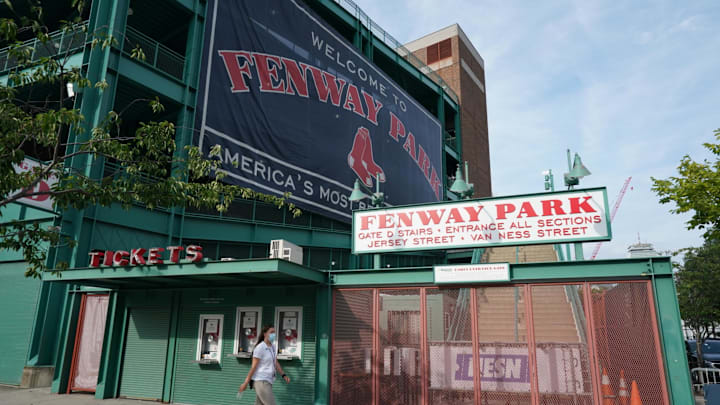 Jul 24, 2020; Boston, Massachusetts, USA; An image outside Fenway Park on an empty Jersey Street before the start of the game against the Boston Red Sox and Baltimore Orioles at Fenway Park. Mandatory Credit: David Butler II-Imagn Images