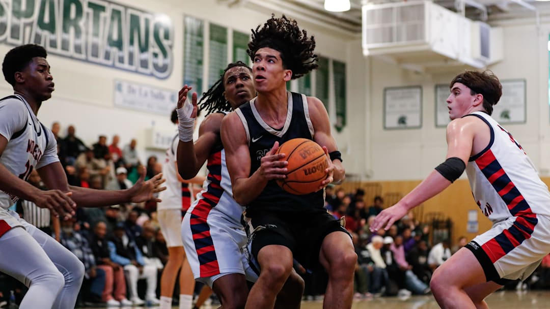 Salesian senior Elias Obenyah goes up for two of his game-high 26 points during a 74-62 win over Modesto Christian in the 28th MLK Classic at De La Salle on Jan. 19, 2026. Salesian plays Clayton Valley Feb. 28 in a North Coast Section Open Division title game at San Leandro High School. 