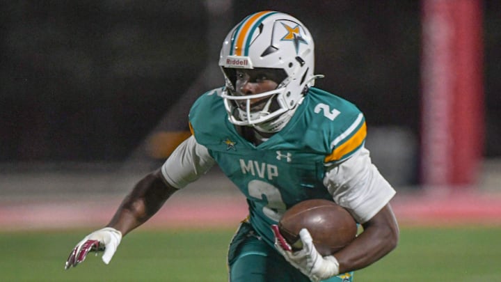 Mountain View Preparatory junior Jaylen McGill (2) runs against Woodruff High during the second quarter at Newberry College Bailey Memorial Stadium in Newberry, S.C. Friday, October 18, 2024.