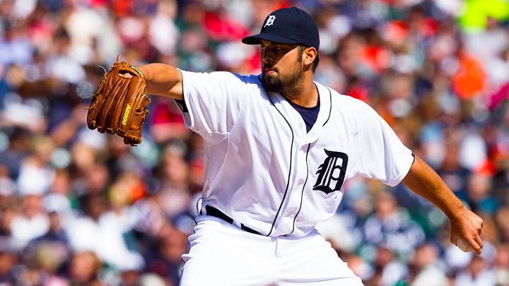 April 8, 2012; Detroit, MI, USA; Detroit Tigers relief pitcher Daniel Schlereth (55) pitches during the sixth inning against the Boston Red Sox at Comerica Park. Mandatory Credit: Rick Osentoski-USA TODAY Sports