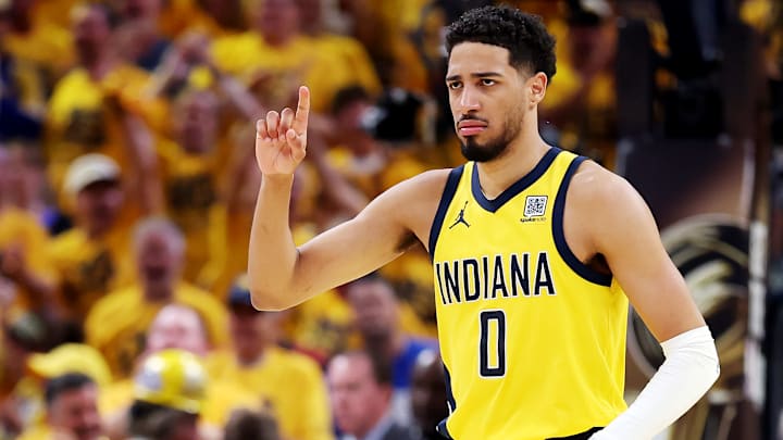 Indiana Pacers guard Tyrese Haliburton (0) during Game 6 of the 2025 NBA Finals against the Oklahoma City Thunder.