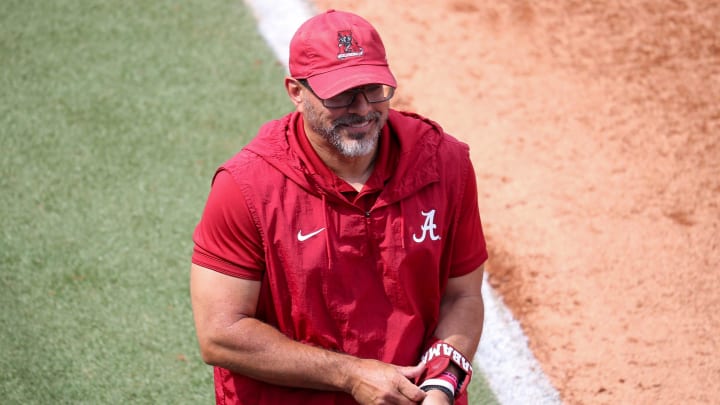 Alabama Crimson Tide head coach Patrick Murphy during the game against the Tennessee Lady Vols at Sherri Parker Lee Stadium in Knoxville, TN on Friday, May 24, 2024.