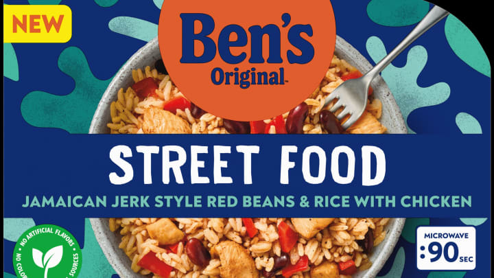 Ben's Original Street Food Jamaican Jerk Style Red Beans and Rice with Chicken. Image Credit to Ben's Original. 