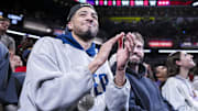 Indiana Pacers guard Tyrese Haliburton is introduced during a game between the Indiana Fever and the New York Liberty.