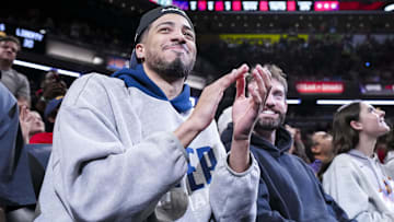 Indiana Pacers guard Tyrese Haliburton is introduced during a game between the Indiana Fever and the New York Liberty.