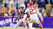 CJ Daniels 4 runs the ball as the LSU Tigers take on the Oklahoma Sooners. Nov 30, 2024; Baton Rouge, Louisiana, USA; at Tiger Stadium.