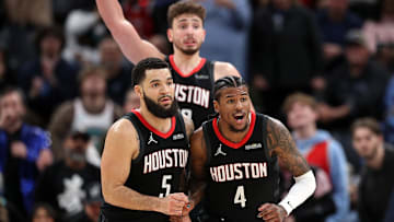 Alperen Sengun, Jalen Green and Fred VanVleet