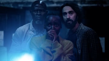 Djimon Hounsou as “Henri”, Lupita Nyong’o as “Samira” and Alex Wolff as “Reuben” in A Quiet Place: Day One from Paramount Pictures.
