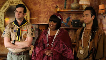 “St. Hetty’s Day” – Hetty’s ghost power is revealed when Jay’s cousin Sunil visits Woodstone Mansion on St. Patrick’s Day, on the CBS Original series GHOSTS, Thursday, March 13 (8:31-9:01 PM, ET/PT) on the CBS Television Network, and streaming on Paramount+ (live and on demand for Paramount+ with SHOWTIME subscribers, or on demand for Paramount+ Essential subscribers the day after the episode airs)*. Pictured (L-R): Richie Moriarty as Pete, Danielle Pinnock as Alberta, and Román Zaragoza as