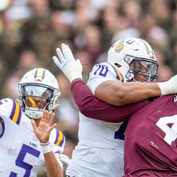 Quarterback Jayden Daniels 5 as the LSU Tigers take on Texas A&M in Tiger Stadium in Baton