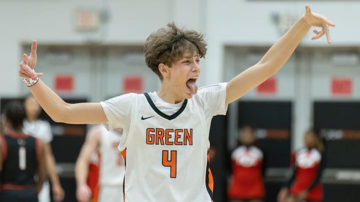 Green   s Nikola Bundalo reacts during a game against McKinley on Friday, Feb. 3, 2023.

Mckinley Green Boys Basketball 001