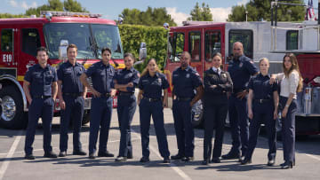 STATION 19 - DisneyÕs ÒStation 19Ó stars Jaina Lee Ortiz as Andy Herrera, Jason George as Ben Warren, Jay Hayden as Travis Montgomery, Danielle Savre as Maya Bishop, Barrett Doss as Vic Hughes, Boris Kodjoe as Robert Sullivan, Stefania Spampinato as Carina DeLuca, Carlos Miranda as Theo Luis, Josh Randall as Captain Sean Beckett, and Merle Dandridge as Chief Natasha Ross. (Disney/Eric McCandless)