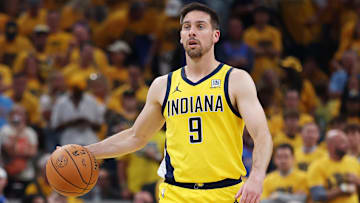 Indiana Pacers guard T.J. McConnell (9) during Game 6 of the 2025 NBA Finals against the Oklahoma City Thunder.