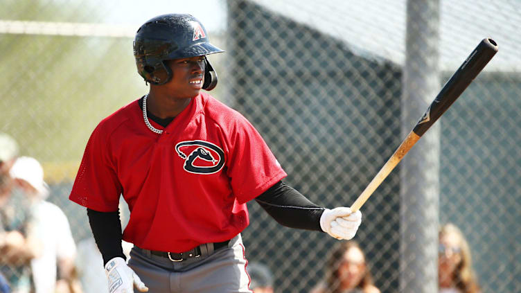 Arizona Diamondbacks prospect Kristian Robinson during a minor league spring training game on Mar.