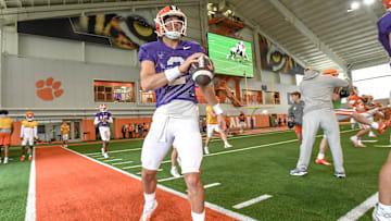 Clemson quarterback Cade Klubnik (2) during Spring Practice in Clemson, S.C. Monday, March 24, 2025.