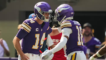 Minnesota Vikings quarterback Sam Darnold and wide receiver Justin Jefferson
