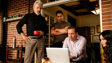 “Prodigal Son (Part 1)” – NCIS. Pictured (L-R): Gary Cole as NCIS Special Agent Alden Parker, Wilmer Valderrama as NCIS Special Agent Nicholas “Nick” Torres, Sean Murray as Special Agent Timothy McGee, and Katrina Law as NCIS Special Agent Jessica Knight. Photo: Sonja Flemming/CBS ©2025 CBS Broadcasting, Inc. All Rights Reserved.