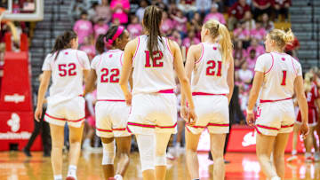 Indiana's Yarden Garzon (12) and the Hoosiers head back onto the floor during the Indiana versus Nebraska women's basketball game at Simon Skjodt Assembly Hall on Sunday, Feb. 2, 2025.