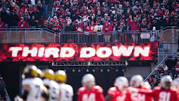 Michigan Wolverines lines up their offense for a third down play during the NCAA football game against the Ohio State Buckeyes at Ohio Stadium in Columbus on Tuesday, Dec. 3, 2024. Michigan won 13-10.