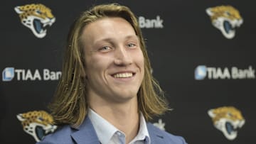 Former Clemson quarterback Trevor Lawrence and now Jacksonville Jaguar speaks during an introductory conference.