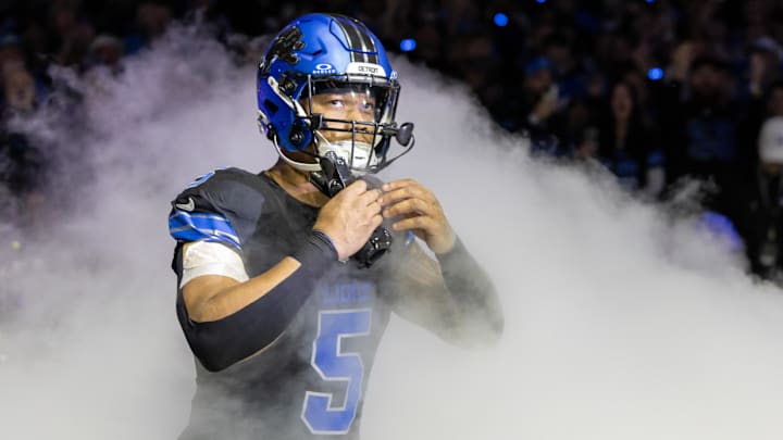 Detroit Lions running back David Montgomery is introduced before a game against the Buffalo Bills.