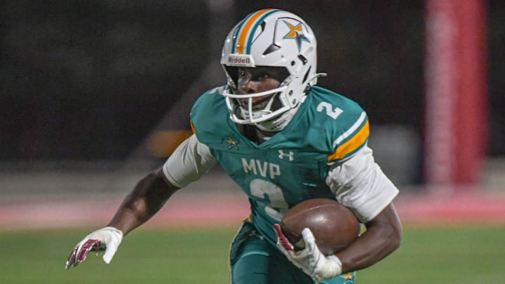 Mountain View Preparatory junior Jaylen McGill (2) runs against Woodruff High during the second quarter at Newberry College Bailey Memorial Stadium in Newberry, S.C. Friday, October 18, 2024.