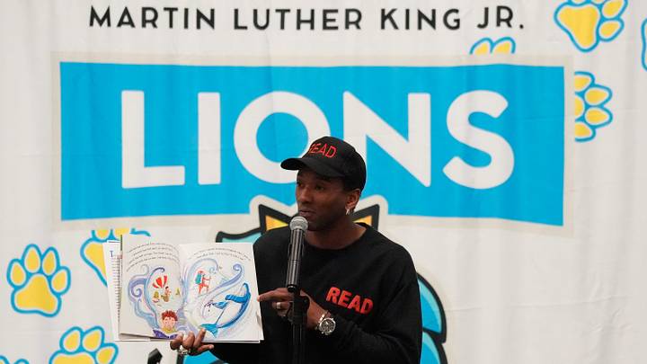 Malcom Mitchell reads his book, The Magician’s Hat, to the students at Martin Luther King Elementary on Monday, March 24, 2025. Mitchell, is a former NFL player and member of the Super Bowl Champion New England Patriots. Mitchell is now a literacy advocate, author, and motivational speaker, focusing on the power of reading and literacy, especially in underserved communities. At Martin Luther King Elementary he talked with students about the importance of reading and had a part in a magic show.