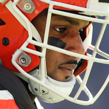 Cleveland Browns quarterback Deshaun Watson heads to the sideline during the first half against the Cincinnati Bengals on Sunday, Oct. 20, 2024, in Cleveland, Ohio.
