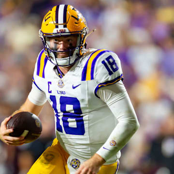 LSU quarterback Garrett Nussmeier was benched during the Tigers’ loss to Alabama on Saturday.