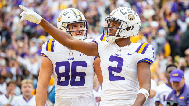 Kyren Lacy scores a touchdown as the LSU Tigers take on Texas A&M in Tiger Stadium.