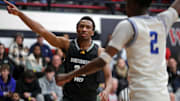 Huntington Prep guard Darryn Peterson signals for possession of the ball against Richmond Heights during the first half of a basketball game in the Canton Play-By-Play Classic at Canton Memorial Field House, Saturday, Feb. 17, 2024, in Canton, Ohio.