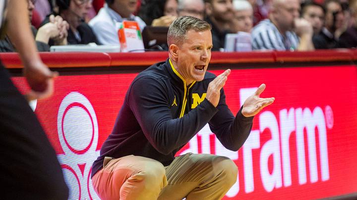 Michigan Head Coach Dusty May during the Indiana versus Michigan men's basketball game at Simon Skjodt Assembly Hall on Saturday, Feb. 8, 2025.