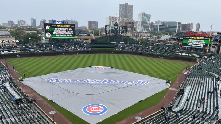 Rain is expected throughout the evening at Wrigley Field in Chicago ahead of Sunday Night Baseball between the Cubs and San Francisco Giants.