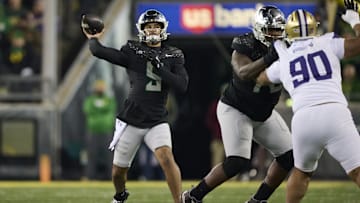Against Washington on November 30, Dante Moore came in with 9:41 to go in the fourth quarter, led a touchdown drive and completed 3-3 passes for 27 yards.