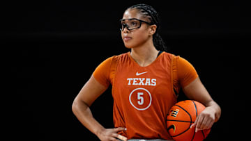 Texas Longhorns guard Laila Phelia (5) during practice in the Moody Center, Oct. 2, 2024. The Longhorns start their season with an exhibition match against UT-Tyler on Oct. 31.