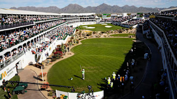 Charley Hoffman plays his tee shot on the 16th hole during the final round of the WM Phoenix Open at