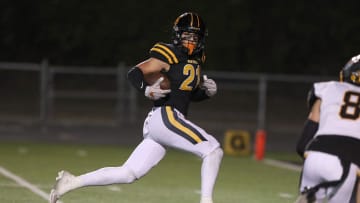 Newbury Park's Shane Rosenthal is in the clear to finish a touchdown reception against Ventura during the first quarter of their CIF-SS Division 5 first-round playoff game on Friday, Nov. 3, 2023, at Newbury Park High. The Panthers won 42-30.