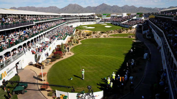 Charley Hoffman plays his tee shot on the 16th hole during the final round of the WM Phoenix Open at